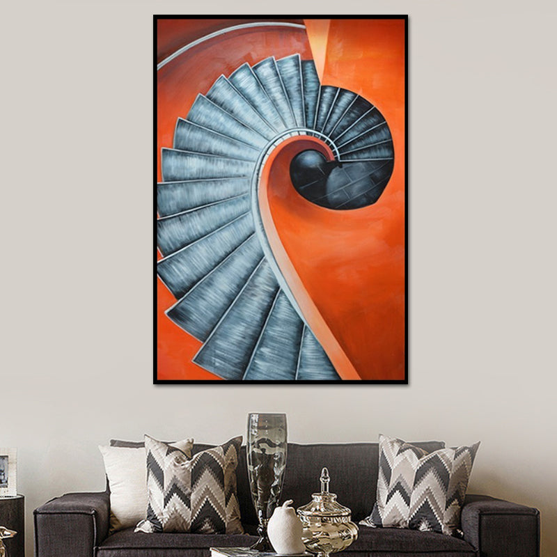 Orange Spiral Staircase Canvas Art Architecture Nordic Textured Surface Wall Decor Clearhalo 'Arts' 'Canvas Art' 1638367