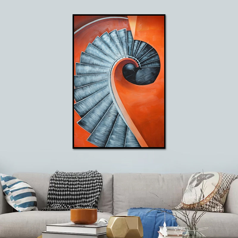 Orange Spiral Staircase Canvas Art Architecture Nordic Textured Surface Wall Decor Clearhalo 'Arts' 'Canvas Art' 1638368