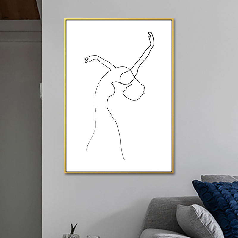 Dancing Girl Charcoal Drawings Painting Scandinavian Style Canvas Wall Art Decor White Design 1 Clearhalo 'Arts' 'Canvas Art' 1638380
