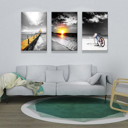 Tropix Beach Seascape Wall Art Set Grey and Yellow Textured Canvas for House Interior Grey Clearhalo 'Art Gallery' 'Canvas Art' 'Coastal Art Gallery' 'Nautical' Arts' 1638415
