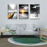Tropix Beach Seascape Wall Art Set Grey and Yellow Textured Canvas for House Interior Grey Clearhalo 'Art Gallery' 'Canvas Art' 'Coastal Art Gallery' 'Nautical' Arts' 1638415