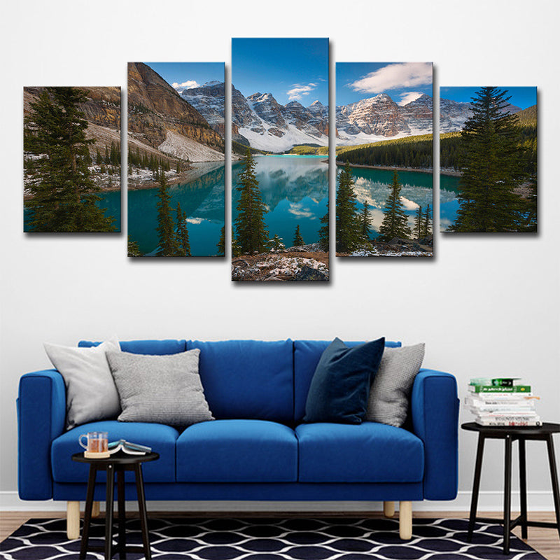 Modern Nature Landscape Wall Art Blue-Green Mountain and Lake Scenery Canvas Print Blue Clearhalo 'Art Gallery' 'Canvas Art' 'Contemporary Art Gallery' 'Modern' Arts' 1638443