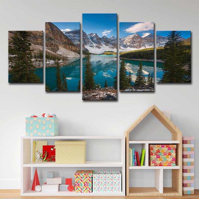 Modern Nature Landscape Wall Art Blue-Green Mountain and Lake Scenery Canvas Print Clearhalo 'Art Gallery' 'Canvas Art' 'Contemporary Art Gallery' 'Modern' Arts' 1638444