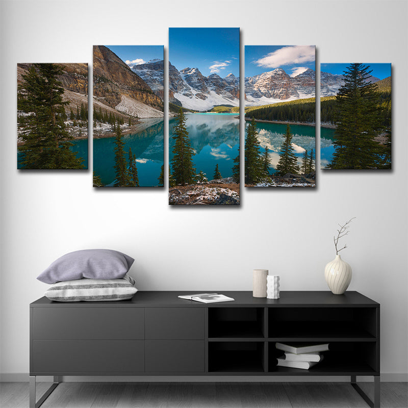 Modern Nature Landscape Wall Art Blue-Green Mountain and Lake Scenery Canvas Print Clearhalo 'Art Gallery' 'Canvas Art' 'Contemporary Art Gallery' 'Modern' Arts' 1638445