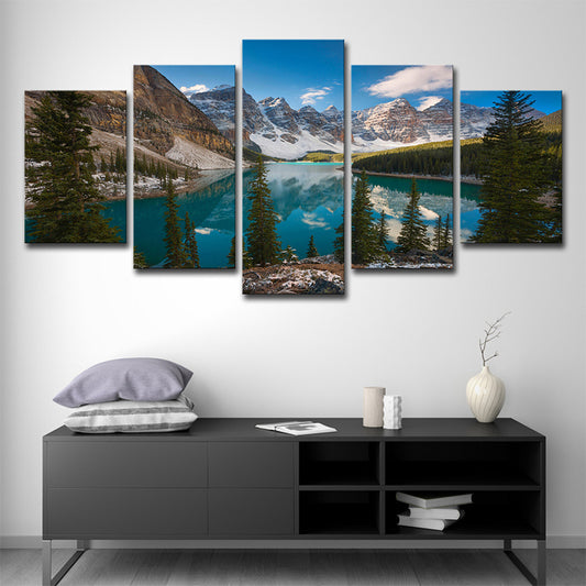 Modern Nature Landscape Wall Art Blue-Green Mountain and Lake Scenery Canvas Print Clearhalo 'Art Gallery' 'Canvas Art' 'Contemporary Art Gallery' 'Modern' Arts' 1638445