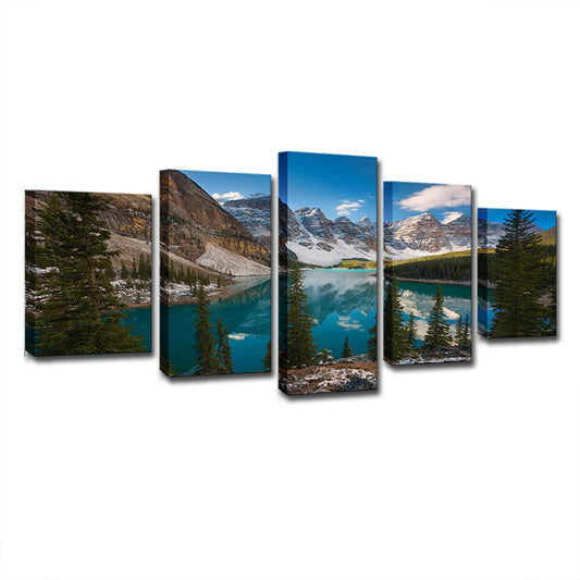Modern Nature Landscape Wall Art Blue-Green Mountain and Lake Scenery Canvas Print Clearhalo 'Art Gallery' 'Canvas Art' 'Contemporary Art Gallery' 'Modern' Arts' 1638446