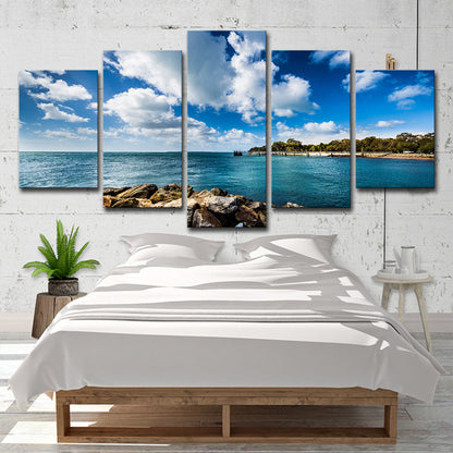 Tropics Brook Island Seascape Canvas Blue Multi-Piece Wall Art for Bedroom Blue Clearhalo 'Art Gallery' 'Canvas Art' 'Coastal Art Gallery' 'Nautical' Arts' 1638450