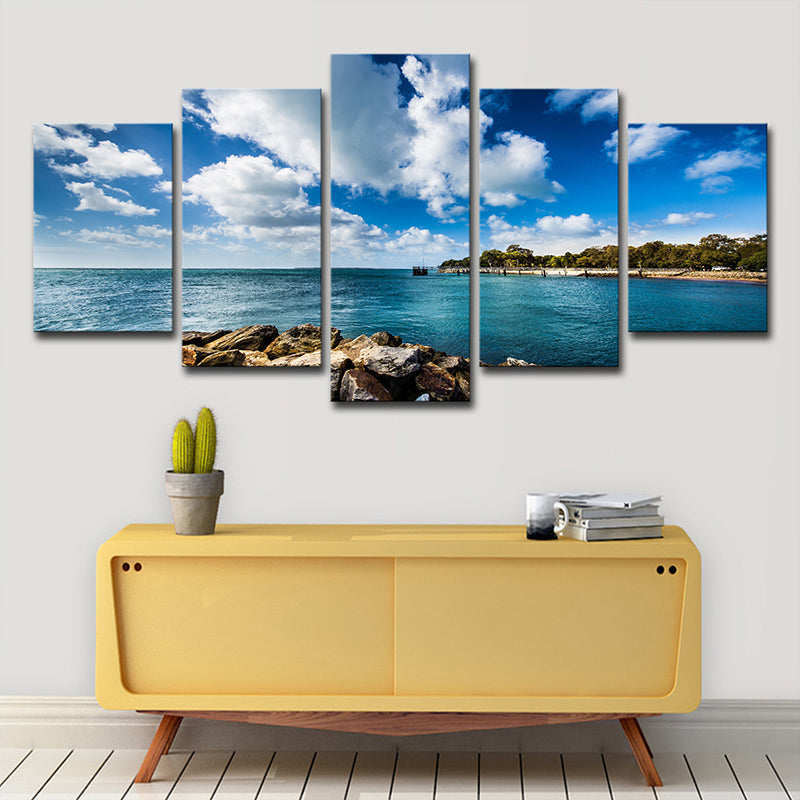 Tropics Brook Island Seascape Canvas Blue Multi-Piece Wall Art for Bedroom Clearhalo 'Art Gallery' 'Canvas Art' 'Coastal Art Gallery' 'Nautical' Arts' 1638452