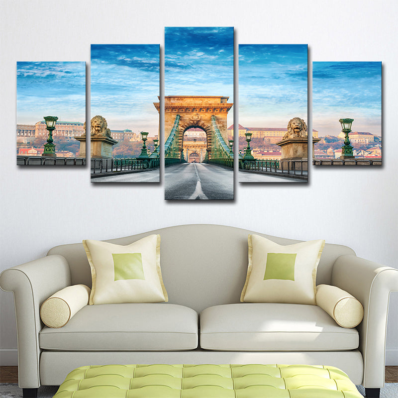 Modern Budapest Chain Bridge Canvas Blue Multi-Piece Wall Art for Family Room Blue Clearhalo 'Arts' 'Canvas Art' 1638457