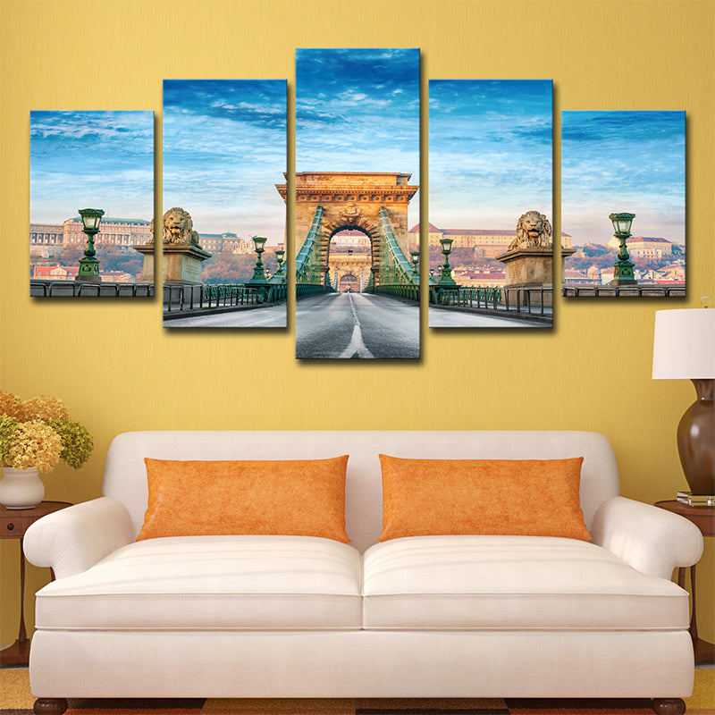 Modern Budapest Chain Bridge Canvas Blue Multi-Piece Wall Art for Family Room Clearhalo 'Arts' 'Canvas Art' 1638458