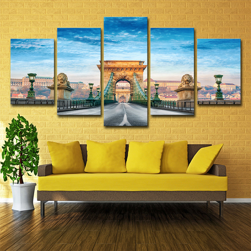 Modern Budapest Chain Bridge Canvas Blue Multi-Piece Wall Art for Family Room Clearhalo 'Arts' 'Canvas Art' 1638459