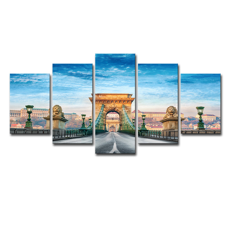 Modern Budapest Chain Bridge Canvas Blue Multi-Piece Wall Art for Family Room Clearhalo 'Arts' 'Canvas Art' 1638460