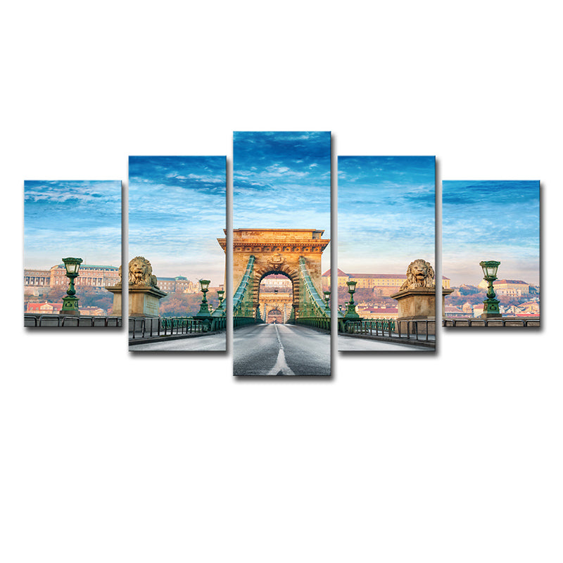 Modern Budapest Chain Bridge Canvas Blue Multi-Piece Wall Art for Family Room - Clearhalo - 'Arts' - 'Canvas Art' - 1638460