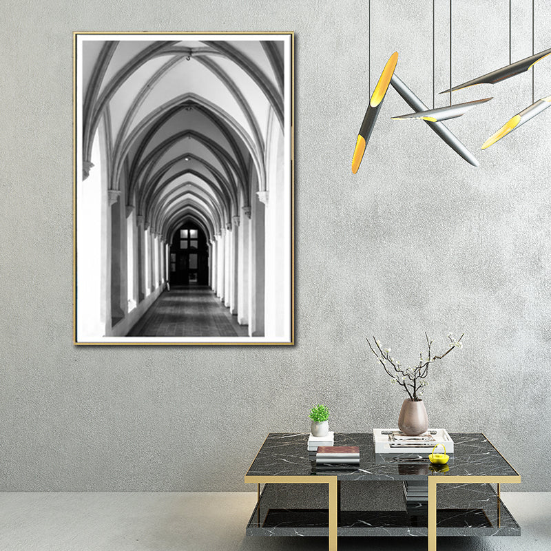 Church Archway Canvas Wall Art Modern Style Architecture Wall Decoration in Grey Clearhalo 'Art Gallery' 'Canvas Art' 'Contemporary Art Gallery' 'Modern' Arts' 1638501