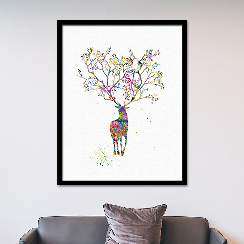Watercolor Deer Painting Canvas Print Kids Textured Wall Art Decor in Purple on White Clearhalo 'Art Gallery' 'Canvas Art' 'Kids' Arts' 1638514