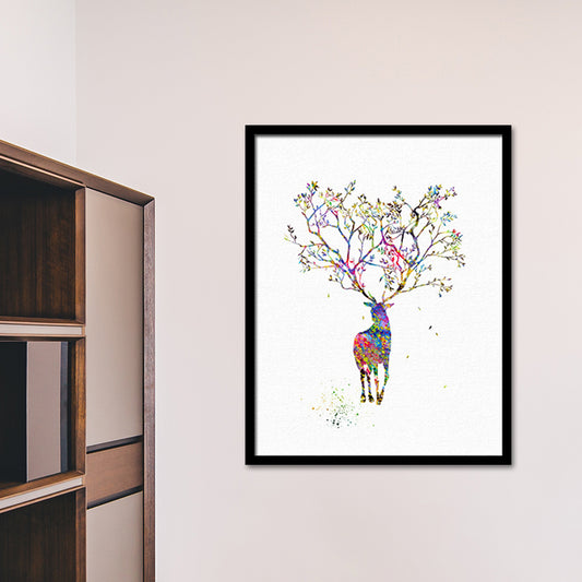 Watercolor Deer Painting Canvas Print Kids Textured Wall Art Decor in Purple on White Clearhalo 'Art Gallery' 'Canvas Art' 'Kids' Arts' 1638515