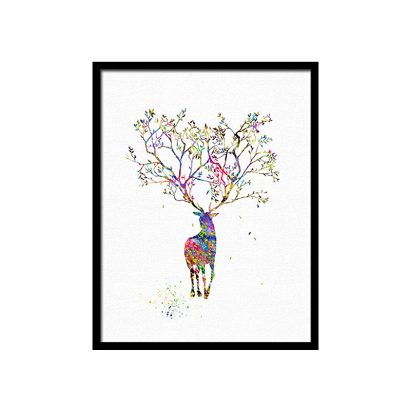 Watercolor Deer Painting Canvas Print Kids Textured Wall Art Decor in Purple on White Clearhalo 'Art Gallery' 'Canvas Art' 'Kids' Arts' 1638516