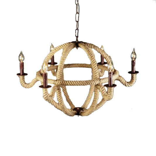Black/Rust Finish Spherical Chandelier Light Fixture Antique Metal Multi Light Farmhouse Hanging Lamp with Rope/Chain Clearhalo 'Ceiling Lights' 'Chandeliers' 'Industrial Chandeliers' 'Industrial' 'Middle Century Chandeliers' 'Tiffany' Lighting' 163851
