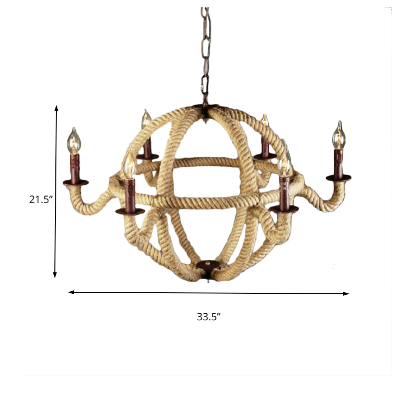 Black/Rust Finish Spherical Chandelier Light Fixture Antique Metal Multi Light Farmhouse Hanging Lamp with Rope/Chain Clearhalo 'Ceiling Lights' 'Chandeliers' 'Industrial Chandeliers' 'Industrial' 'Middle Century Chandeliers' 'Tiffany' Lighting' 163852