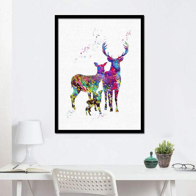 Watercolor Deer Painting Canvas Print Kids Textured Wall Art Decor in Purple on White White Design 2 Clearhalo 'Art Gallery' 'Canvas Art' 'Kids' Arts' 1638520