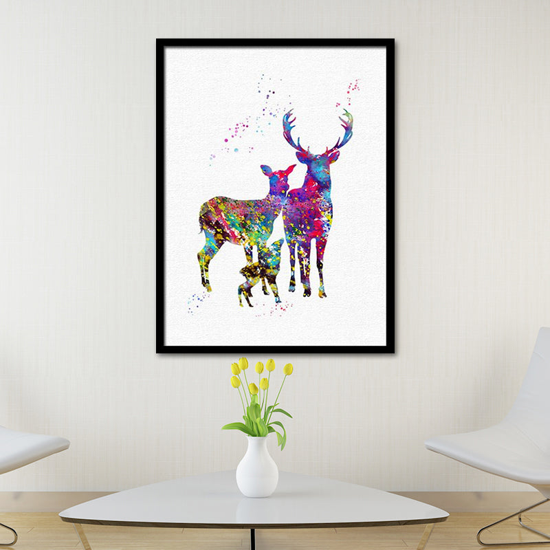 Watercolor Deer Painting Canvas Print Kids Textured Wall Art Decor in Purple on White Clearhalo 'Art Gallery' 'Canvas Art' 'Kids' Arts' 1638521