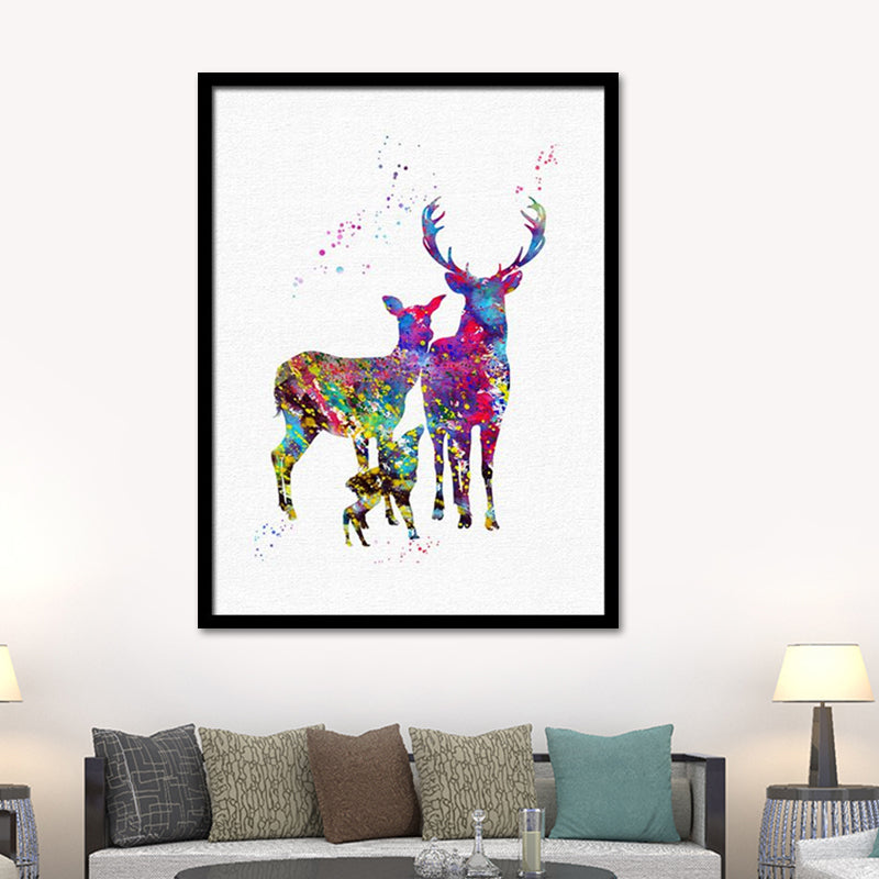 Watercolor Deer Painting Canvas Print Kids Textured Wall Art Decor in Purple on White Clearhalo 'Art Gallery' 'Canvas Art' 'Kids' Arts' 1638522