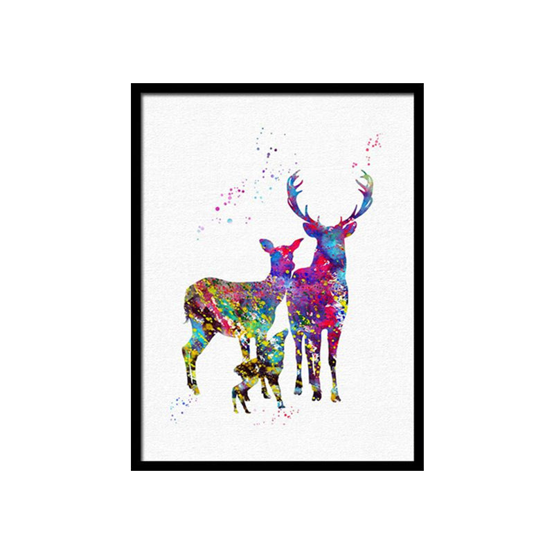 Watercolor Deer Painting Canvas Print Kids Textured Wall Art Decor in Purple on White Clearhalo 'Art Gallery' 'Canvas Art' 'Kids' Arts' 1638523