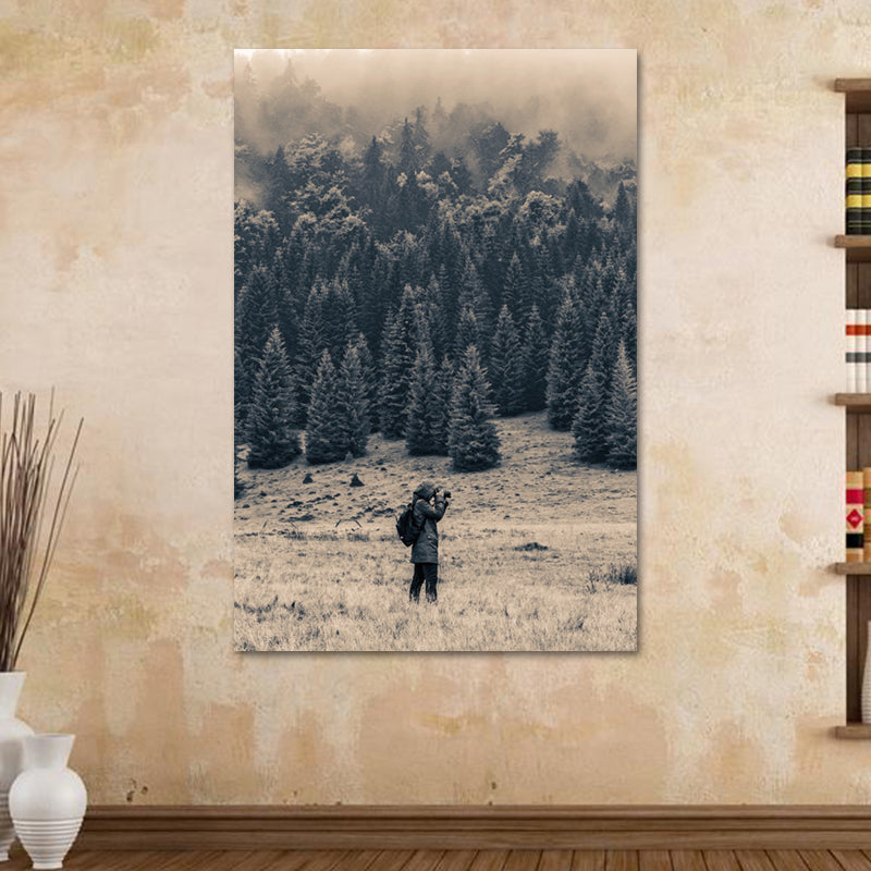 Meadow and Misty Forest Art Print Black Vintage Canvas for Dining Room, Textured Black Clearhalo 'Arts' 'Canvas Art' 1638527