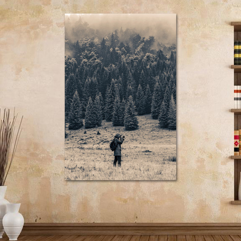 Meadow and Misty Forest Art Print Black Vintage Canvas for Dining Room, Textured - Black - Clearhalo - 'Arts' - 'Canvas Art' - 1638527