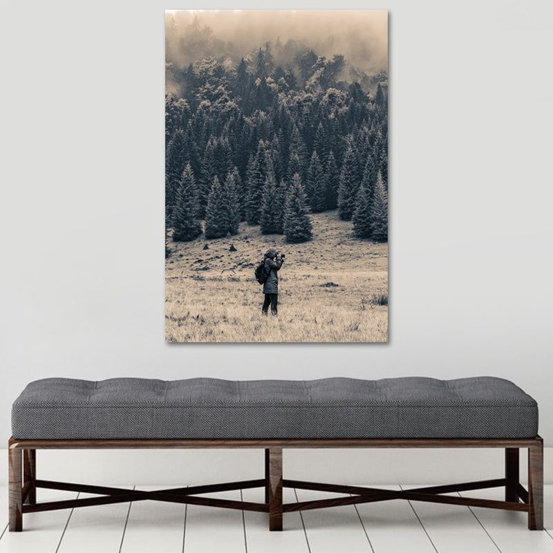Meadow and Misty Forest Art Print Black Vintage Canvas for Dining Room, Textured - Clearhalo - 'Arts' - 'Canvas Art' - 1638528