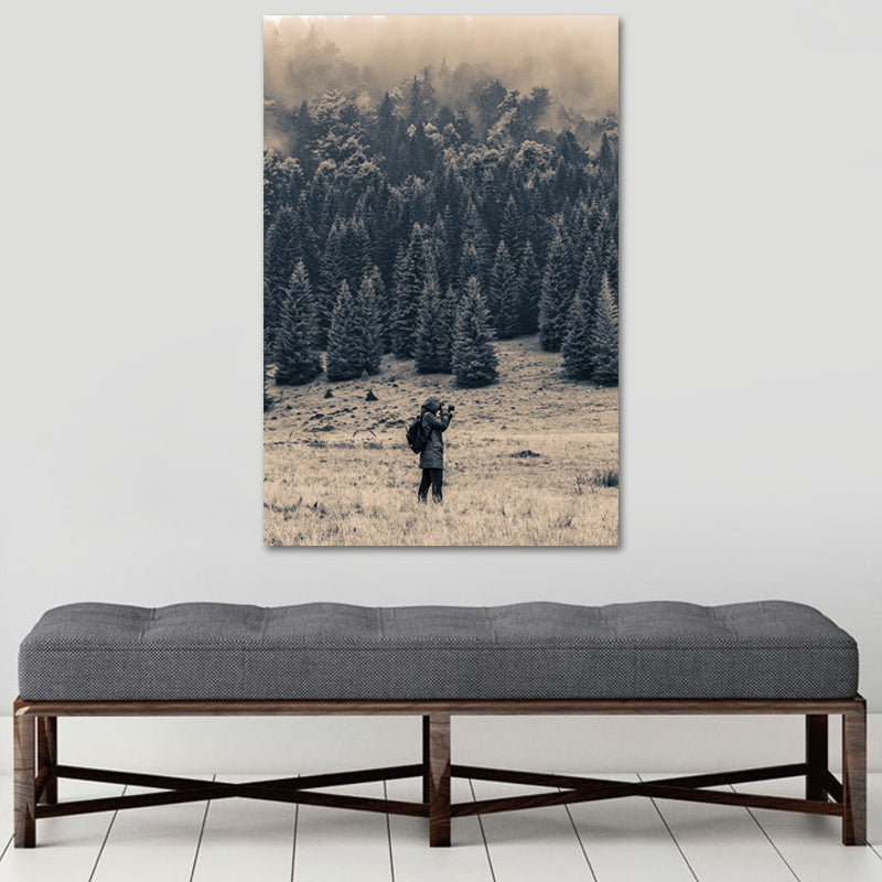 Meadow and Misty Forest Art Print Black Vintage Canvas for Dining Room, Textured Clearhalo 'Arts' 'Canvas Art' 1638528