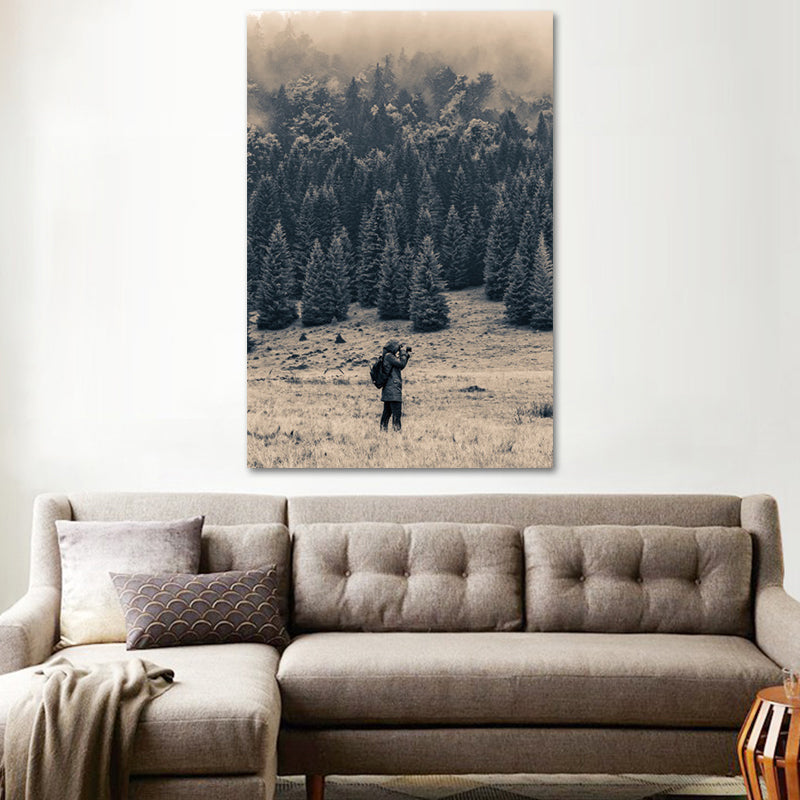 Meadow and Misty Forest Art Print Black Vintage Canvas for Dining Room, Textured Clearhalo 'Arts' 'Canvas Art' 1638529