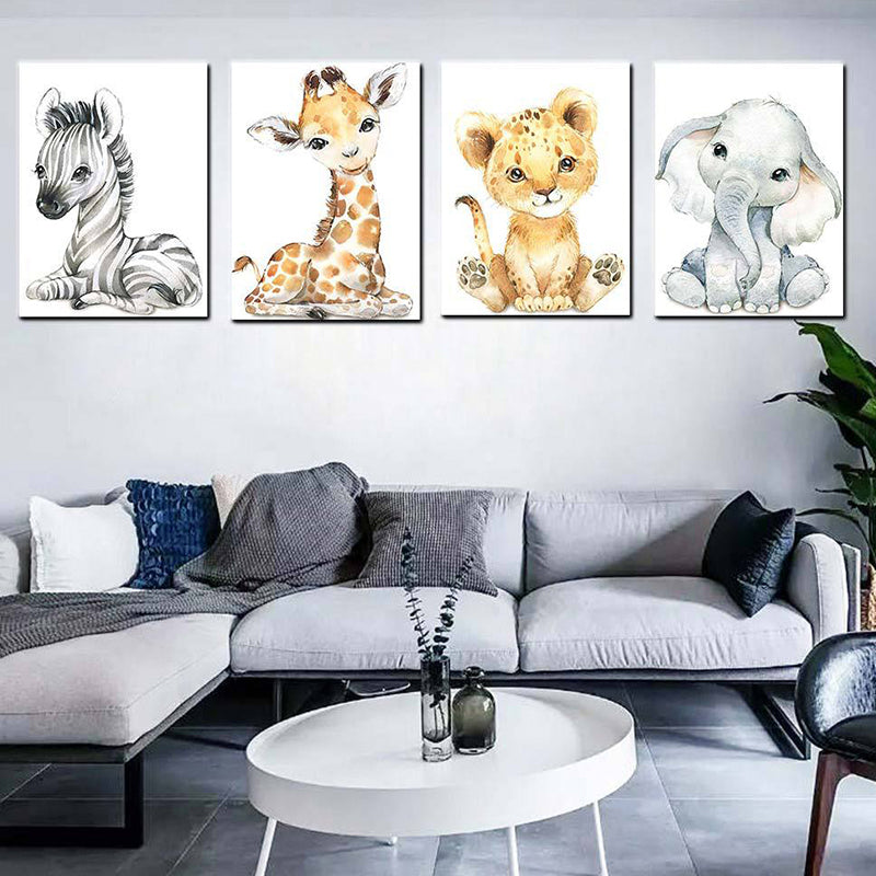 Cute Cartoon Animal Painting Canvas Wall Art for Baby Room, White, Textured Surface White One Set Clearhalo 'Art Gallery' 'Canvas Art' 'Kids' Arts' 1638534