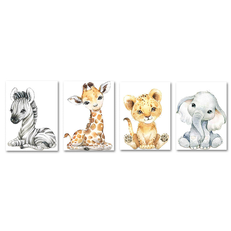 Cute Cartoon Animal Painting Canvas Wall Art for Baby Room, White, Textured Surface Clearhalo 'Art Gallery' 'Canvas Art' 'Kids' Arts' 1638537