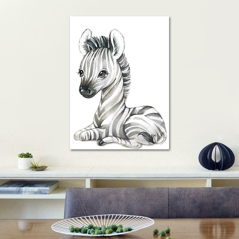 Cute Cartoon Animal Painting Canvas Wall Art for Baby Room, White, Textured Surface Clearhalo 'Art Gallery' 'Canvas Art' 'Kids' Arts' 1638542