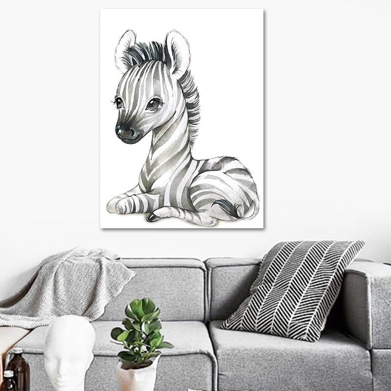 Cute Cartoon Animal Painting Canvas Wall Art for Baby Room, White, Textured Surface Clearhalo 'Art Gallery' 'Canvas Art' 'Kids' Arts' 1638543