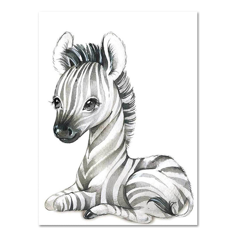 Cute Cartoon Animal Painting Canvas Wall Art for Baby Room, White, Textured Surface Clearhalo 'Art Gallery' 'Canvas Art' 'Kids' Arts' 1638544