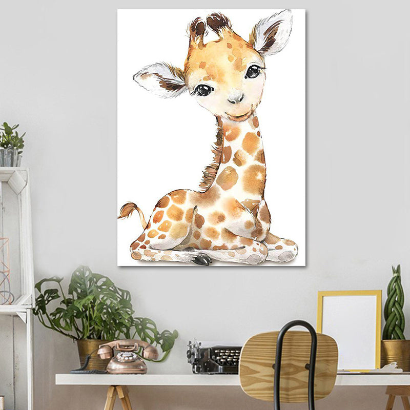 Cute Cartoon Animal Painting Canvas Wall Art for Baby Room, White, Textured Surface White Design 2 Clearhalo 'Art Gallery' 'Canvas Art' 'Kids' Arts' 1638548