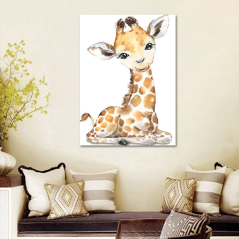 Cute Cartoon Animal Painting Canvas Wall Art for Baby Room, White, Textured Surface Clearhalo 'Art Gallery' 'Canvas Art' 'Kids' Arts' 1638549