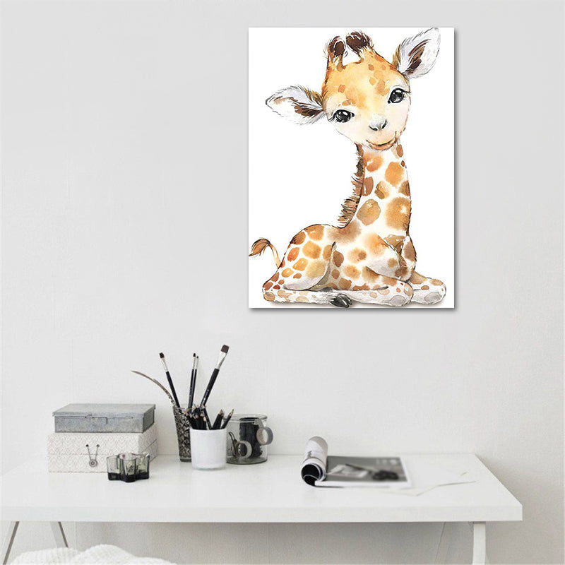 Cute Cartoon Animal Painting Canvas Wall Art for Baby Room, White, Textured Surface Clearhalo 'Art Gallery' 'Canvas Art' 'Kids' Arts' 1638550
