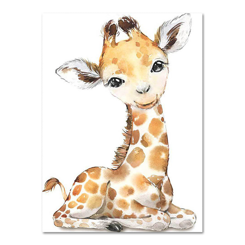 Cute Cartoon Animal Painting Canvas Wall Art for Baby Room, White, Textured Surface Clearhalo 'Art Gallery' 'Canvas Art' 'Kids' Arts' 1638551