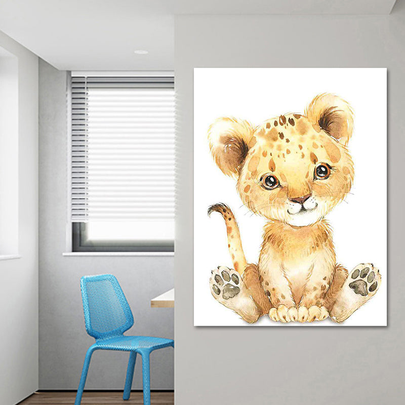 Cute Cartoon Animal Painting Canvas Wall Art for Baby Room, White, Textured Surface White Design 3 Clearhalo 'Art Gallery' 'Canvas Art' 'Kids' Arts' 1638555