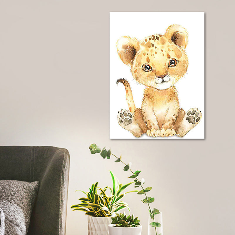 Cute Cartoon Animal Painting Canvas Wall Art for Baby Room, White, Textured Surface Clearhalo 'Art Gallery' 'Canvas Art' 'Kids' Arts' 1638556