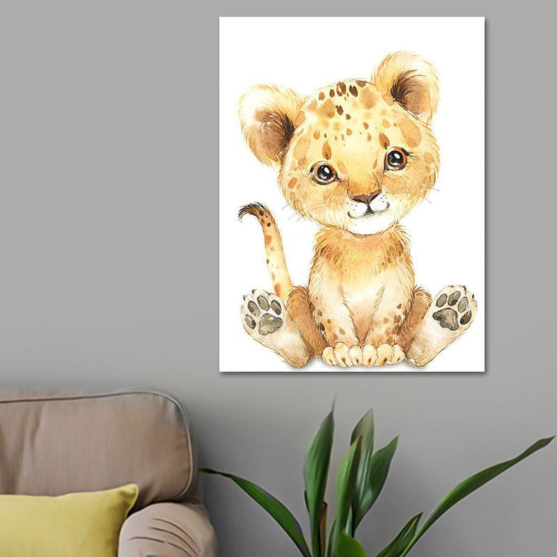 Cute Cartoon Animal Painting Canvas Wall Art for Baby Room, White, Textured Surface Clearhalo 'Art Gallery' 'Canvas Art' 'Kids' Arts' 1638557