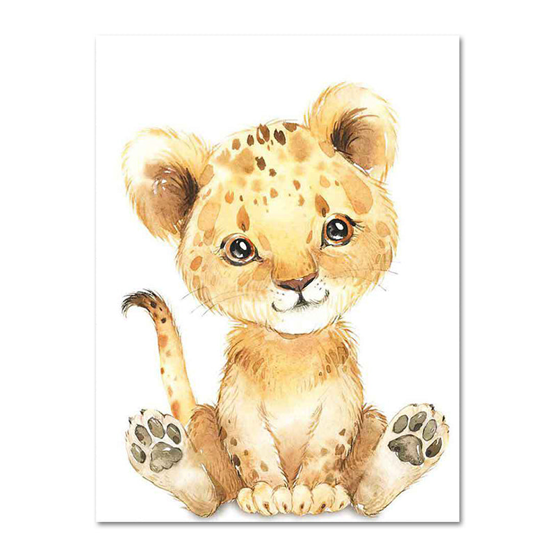 Cute Cartoon Animal Painting Canvas Wall Art for Baby Room, White, Textured Surface Clearhalo 'Art Gallery' 'Canvas Art' 'Kids' Arts' 1638558