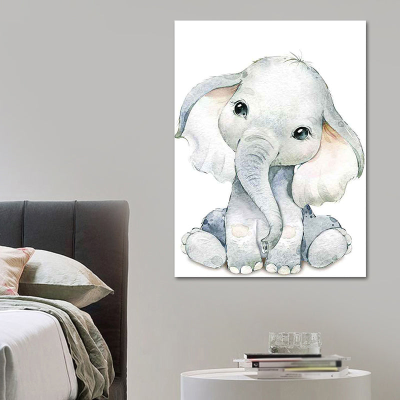 Cute Cartoon Animal Painting Canvas Wall Art for Baby Room, White, Textured Surface White Design 4 Clearhalo 'Art Gallery' 'Canvas Art' 'Kids' Arts' 1638562