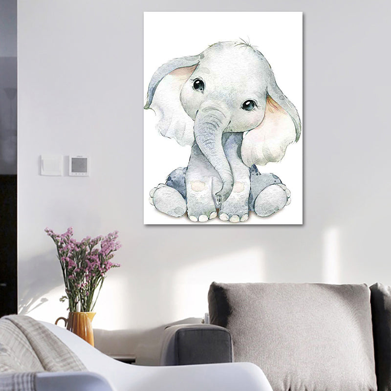 Cute Cartoon Animal Painting Canvas Wall Art for Baby Room, White, Textured Surface Clearhalo 'Art Gallery' 'Canvas Art' 'Kids' Arts' 1638563