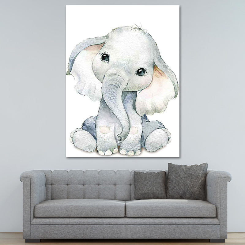 Cute Cartoon Animal Painting Canvas Wall Art for Baby Room, White, Textured Surface Clearhalo 'Art Gallery' 'Canvas Art' 'Kids' Arts' 1638564