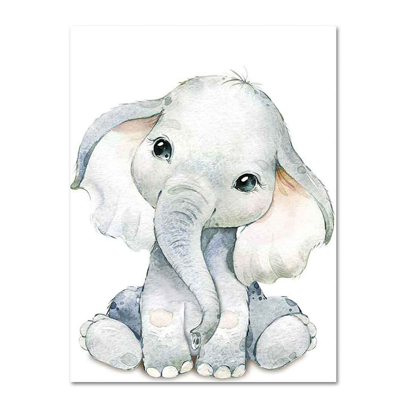 Cute Cartoon Animal Painting Canvas Wall Art for Baby Room, White, Textured Surface Clearhalo 'Art Gallery' 'Canvas Art' 'Kids' Arts' 1638565