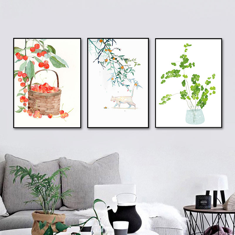 Farmhouse Plant Painting Canvas Print White Textured Wall Art Decor for Dining Room Clearhalo 'Art Gallery' 'Canvas Art' 'Country Art Gallery' 'French Country' 'Rustic' Arts' 1638570